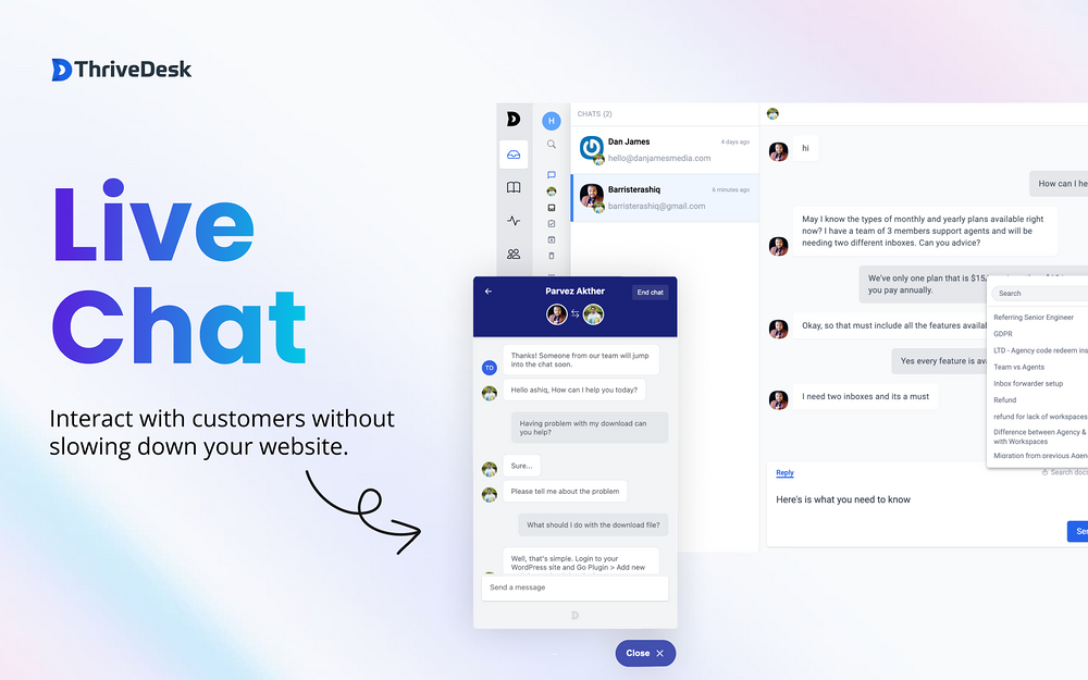 ThriveDesk dashboard view — Customer Support app on the Slack Marketplace
