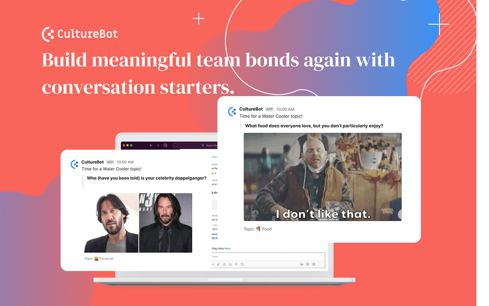 CultureBot dashboard view — Health & Wellness app on the Slack Marketplace