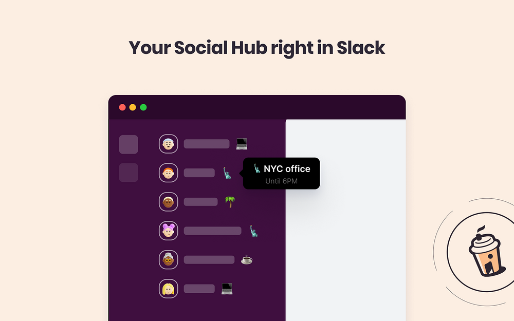 Café for Remote and Hybrid teams primary marketing image — Social & Fun app on the Slack Marketplace