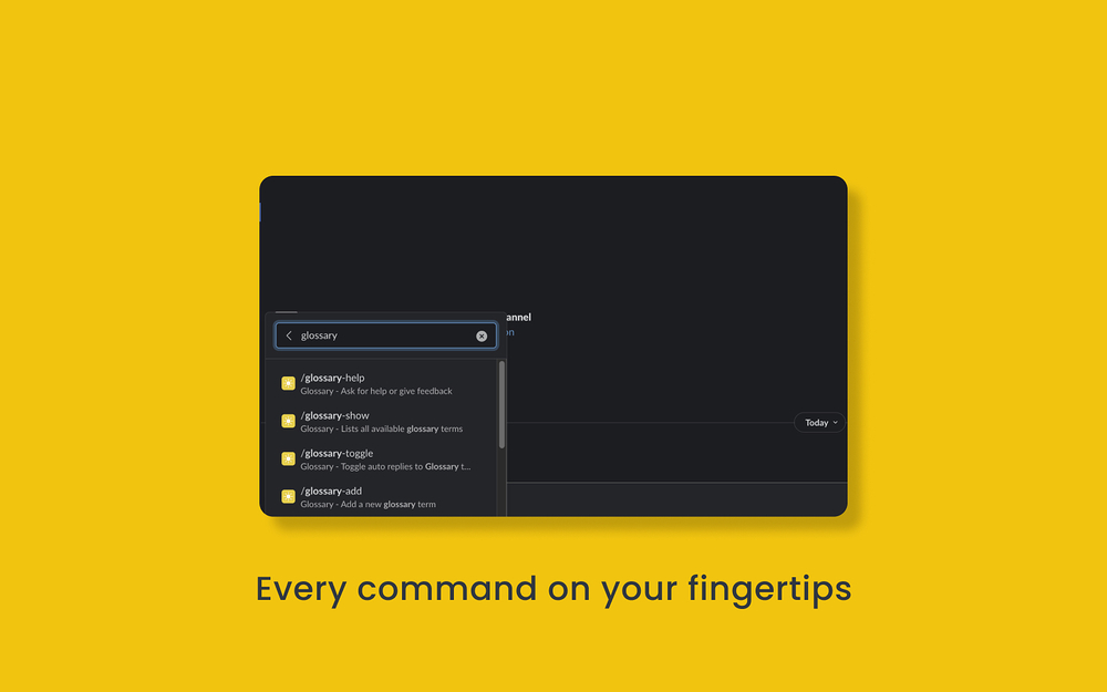 Glossary dashboard view — Communication app on the Slack Marketplace
