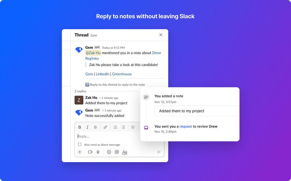 Gem dashboard view — HR & Team Culture app on the Slack Marketplace