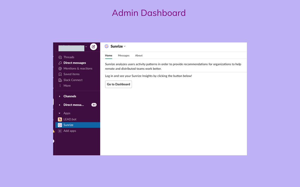 Sunrize dashboard view — Analytics app on the Slack Marketplace