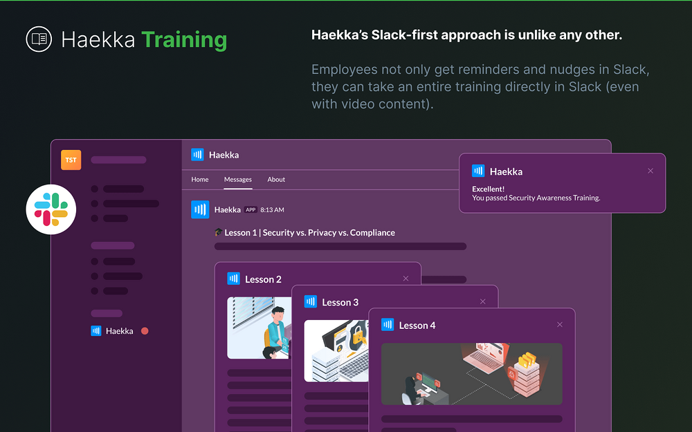 Haekka Security Awareness Training primary marketing image — Security & Compliance app on the Slack Marketplace