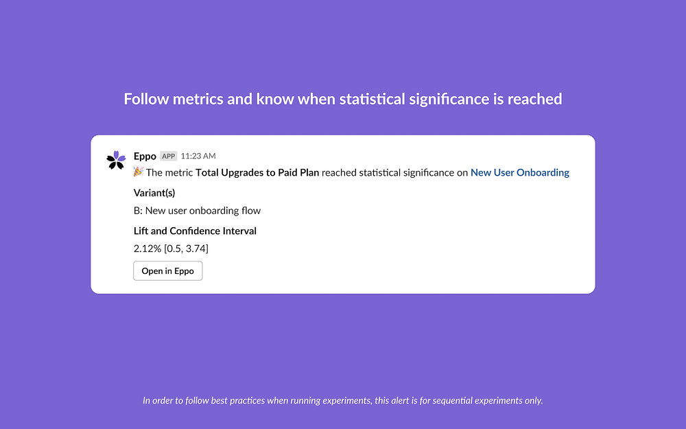 Eppo primary marketing image — Analytics app on the Slack Marketplace