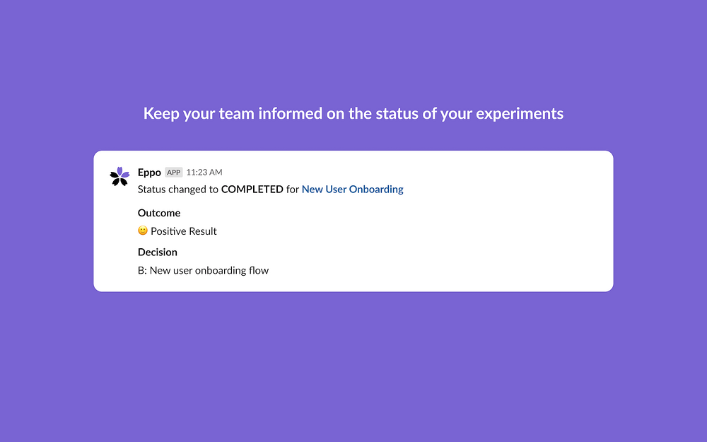 Eppo dashboard view — Analytics app on the Slack Marketplace
