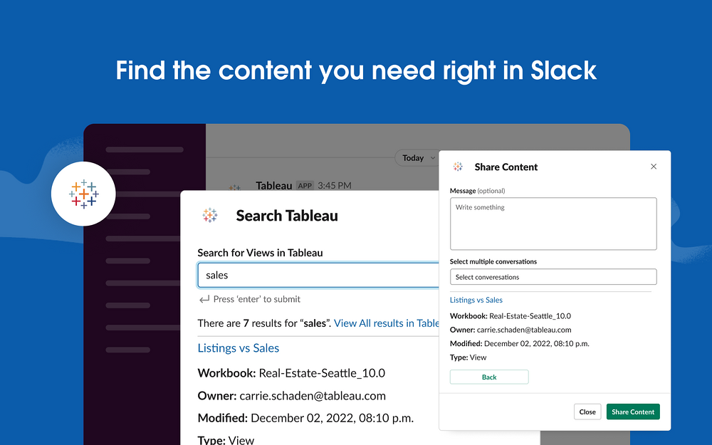 Tableau primary marketing image — Analytics app on the Slack Marketplace