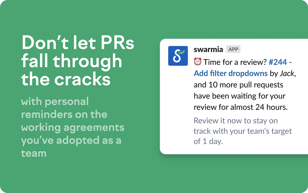 Swarmia dashboard view — Analytics app on the Slack Marketplace