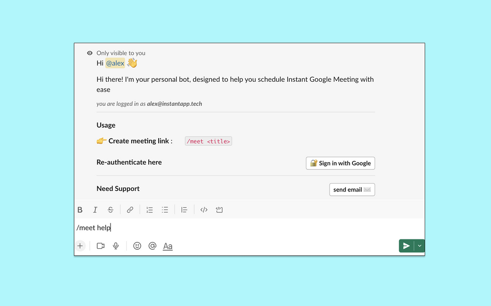 Instant Meet dashboard view — Voice & Video app on the Slack Marketplace
