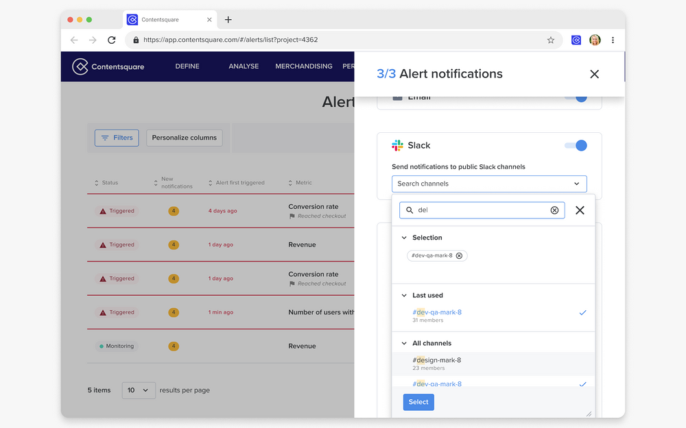 Contentsquare for Slack feature detail — Analytics app on the Slack Marketplace