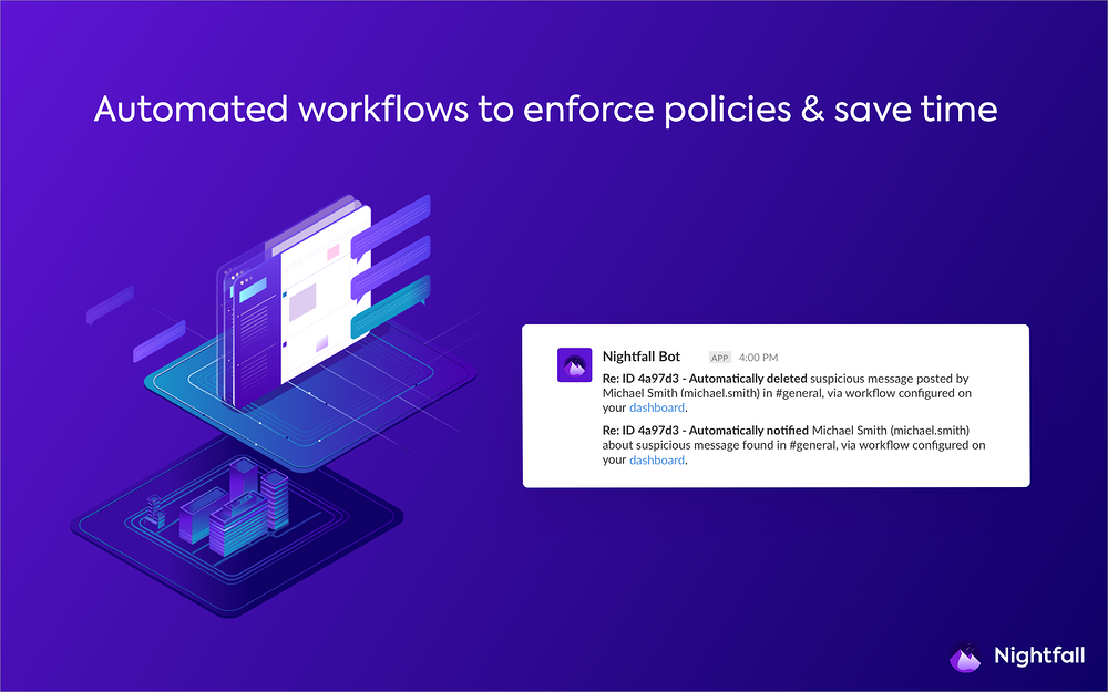 Nightfall Enterprise DLP for Slack dashboard view — File Management app on the Slack Marketplace