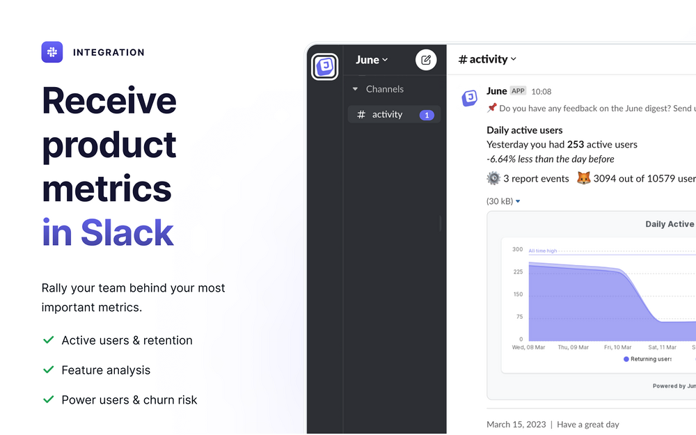 June dashboard view — Analytics app on the Slack Marketplace
