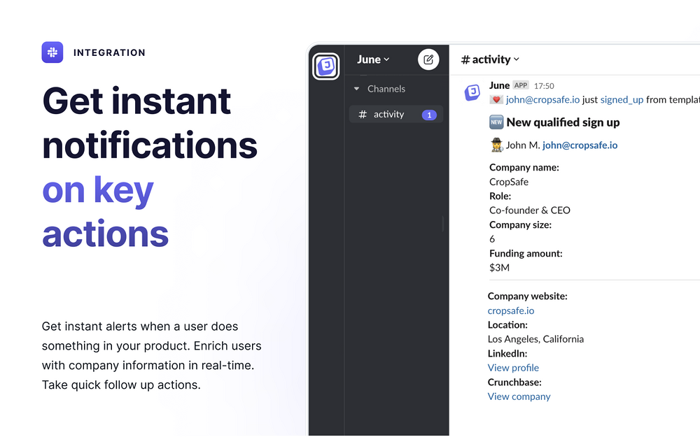 June settings interface — Analytics app on the Slack Marketplace