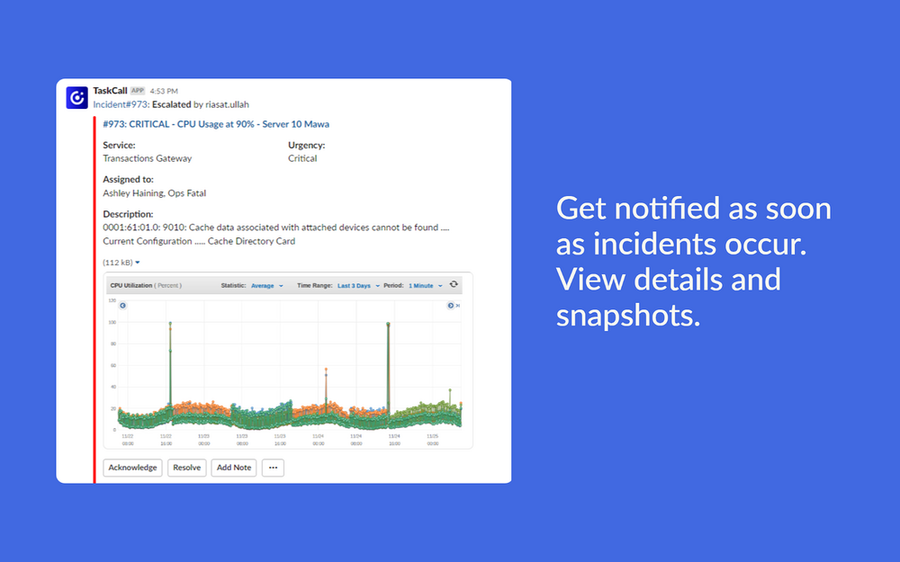 TaskCall dashboard view — Developer Tools app on the Slack Marketplace