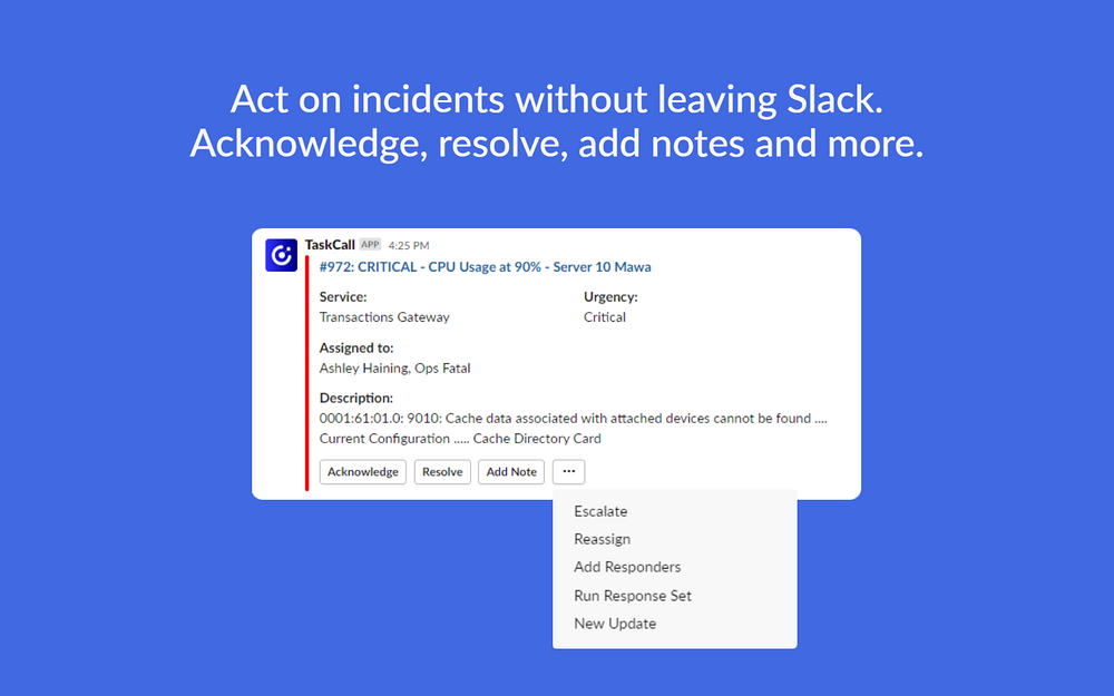 TaskCall feature detail — Developer Tools app on the Slack Marketplace
