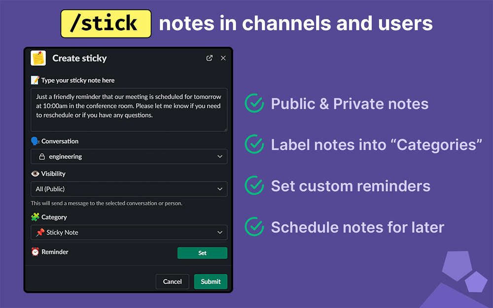 Sticky dashboard view — Office Management app on the Slack Marketplace