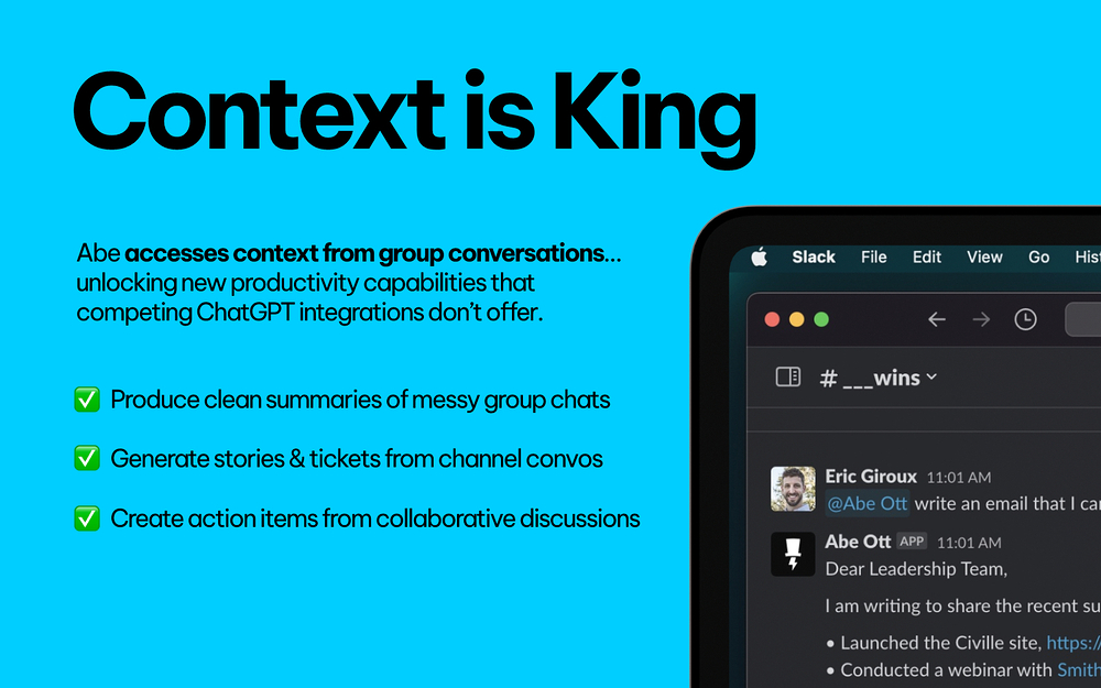 Abe Ott | ChatGPT in Slack dashboard view — Social & Fun app on the Slack Marketplace