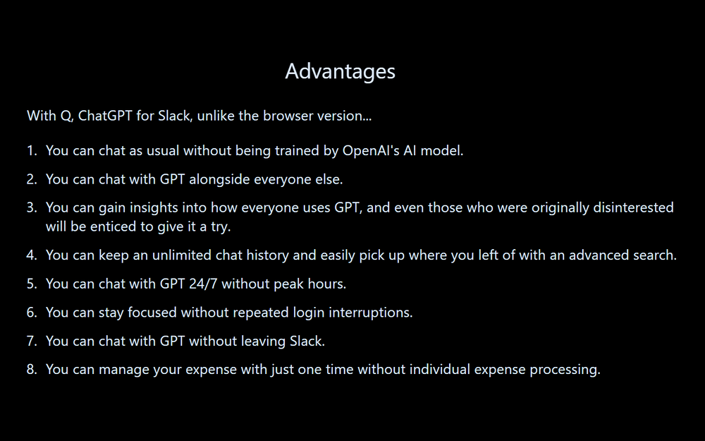 Q, ChatGPT for Slack feature detail — Brilliant Bots app on the Slack Marketplace