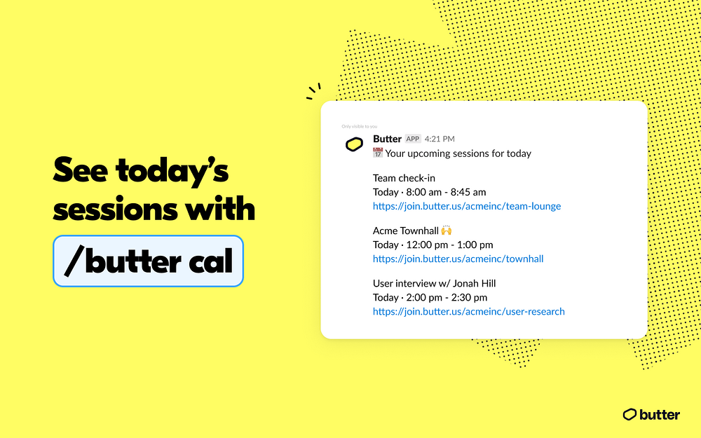Butter settings interface — Voice & Video app on the Slack Marketplace
