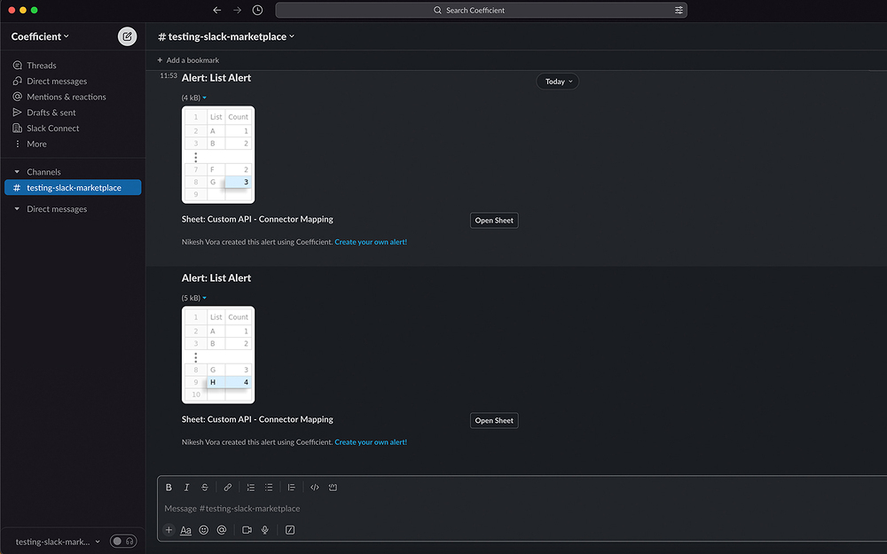 Coefficient: Slack for Sheets mobile preview — Sales app on the Slack Marketplace