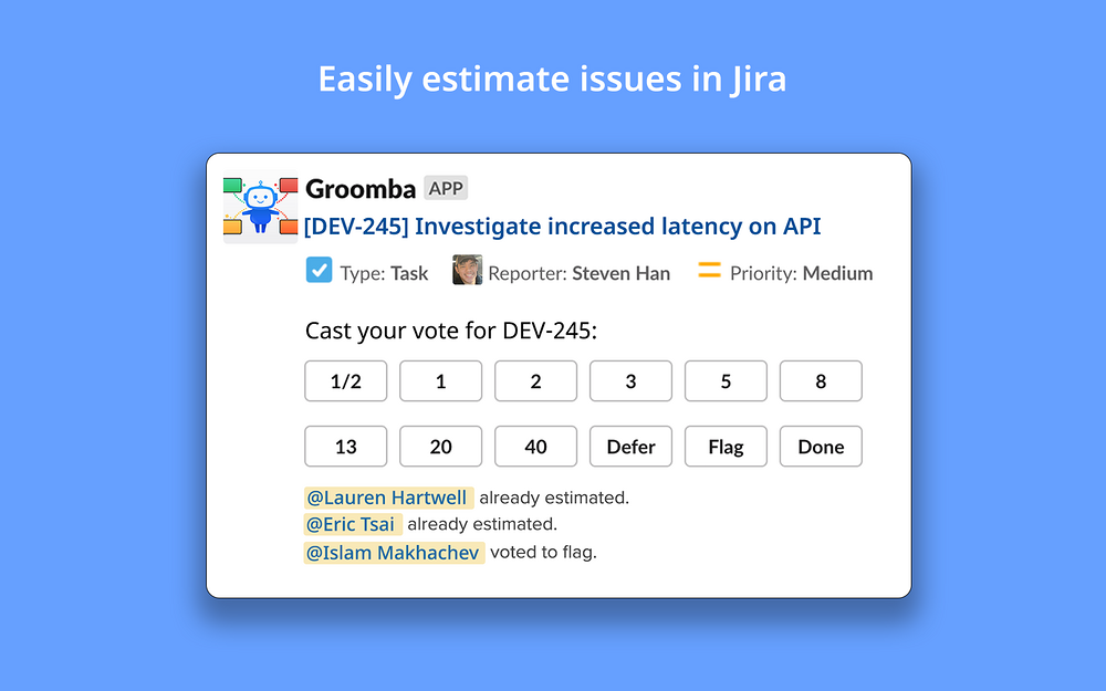 Groomba primary marketing image — Project Management app on the Slack Marketplace