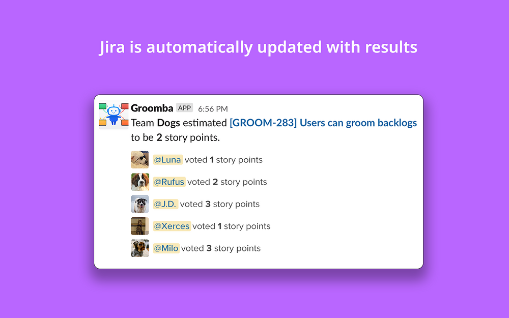 Groomba dashboard view — Project Management app on the Slack Marketplace
