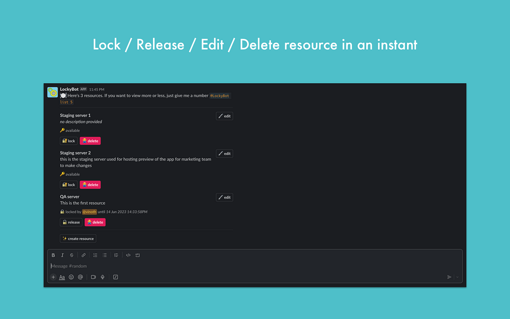 LockyBot feature detail — Project Management app on the Slack Marketplace