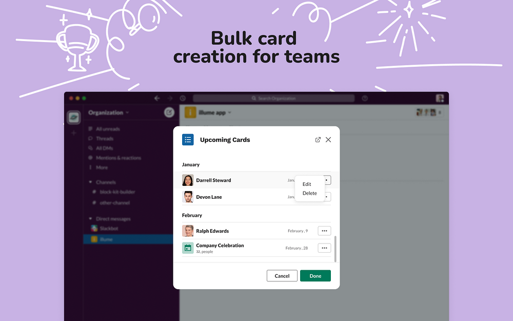 illume settings interface — Health & Wellness app on the Slack Marketplace