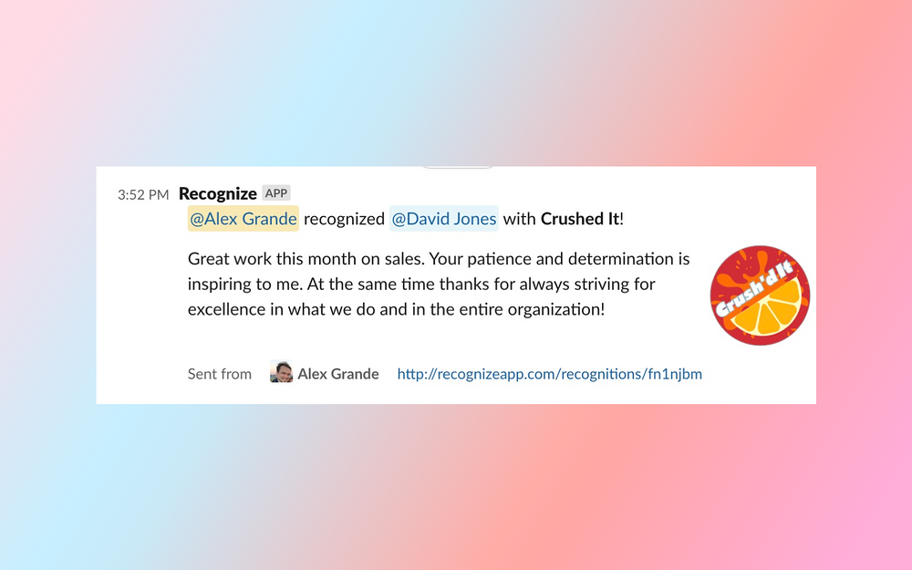 Recognize feature detail — Office Management app on the Slack Marketplace