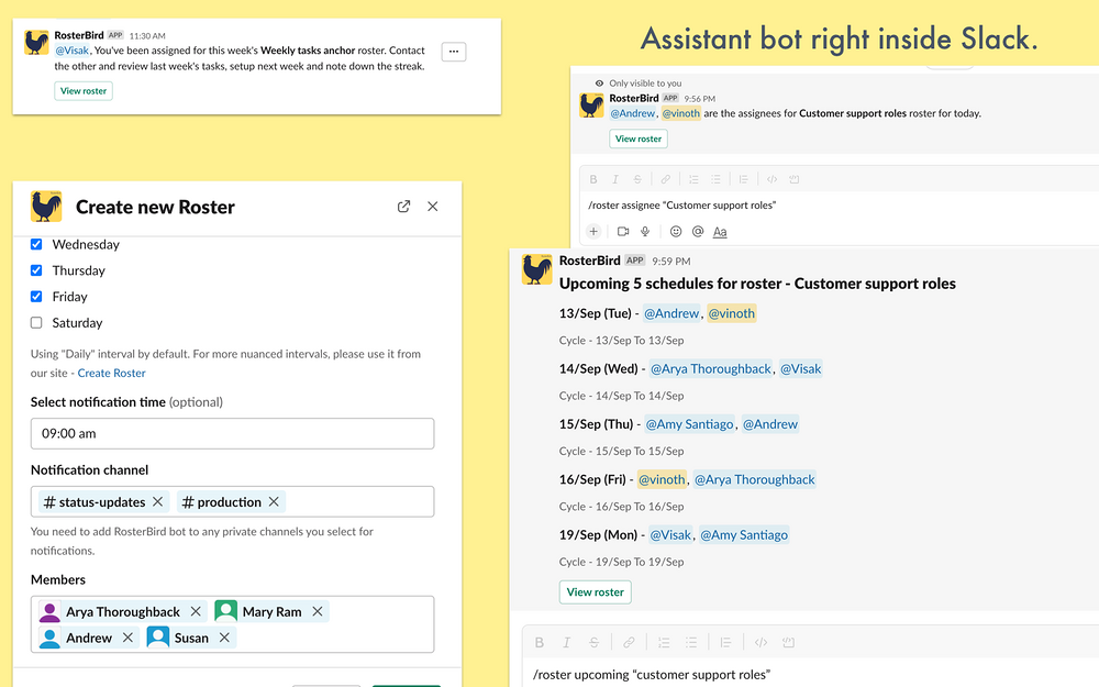 Rotation, Shifts & Rosters - RosterBird integration setup — Customer Support app on the Slack Marketplace