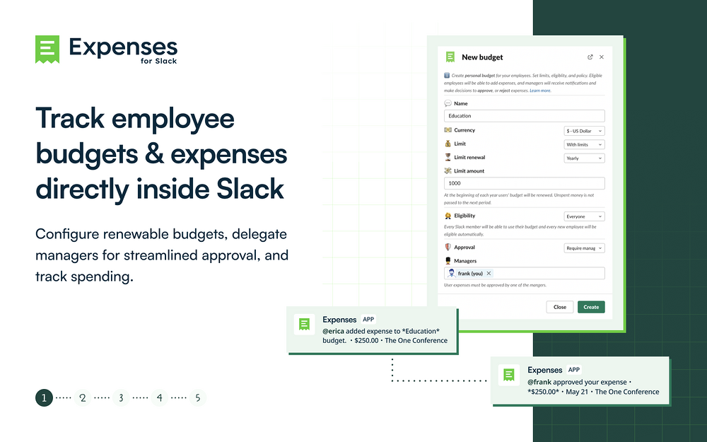 Expenses primary marketing image — Finance app on the Slack Marketplace