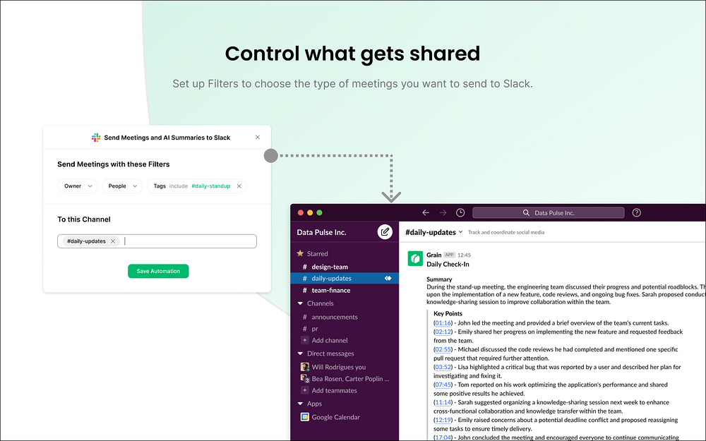 Grain feature detail — Voice & Video app on the Slack Marketplace