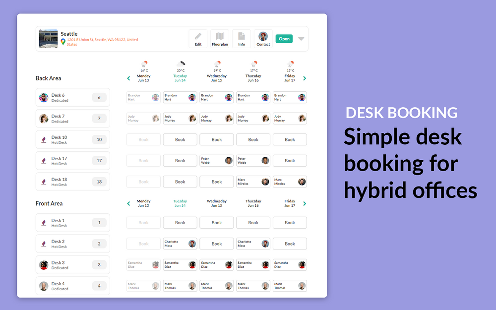 Deskfound - Desk Booking dashboard view — Office Management app on the Slack Marketplace