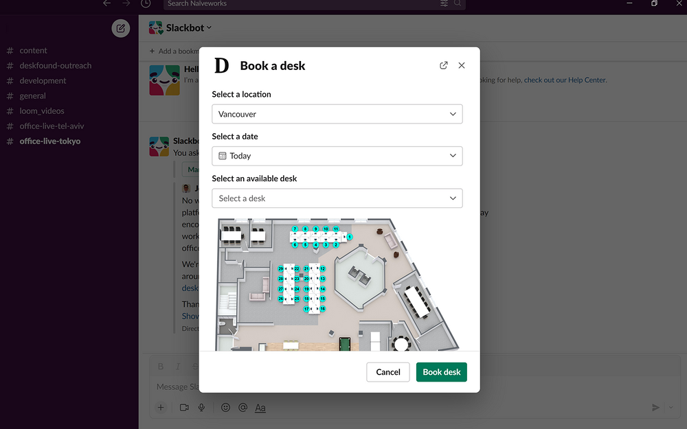 Deskfound - Desk Booking primary marketing image — Office Management app on the Slack Marketplace