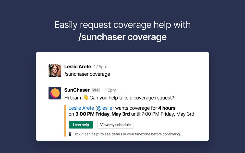 SunChaser dashboard view — Customer Support app on the Slack Marketplace