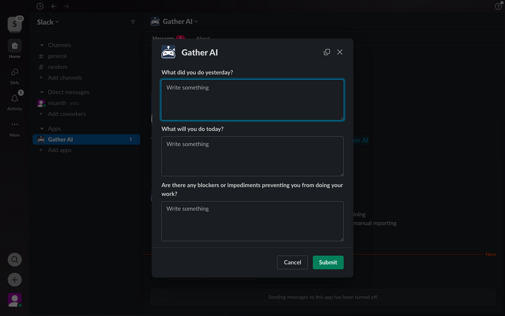 Gather settings interface — Project Management app on the Slack Marketplace