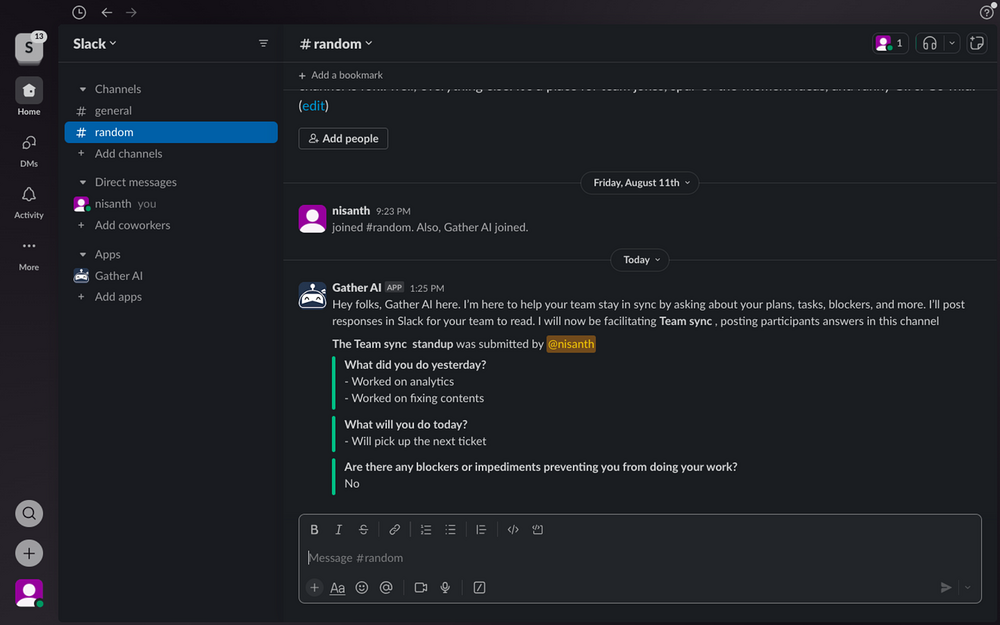 Gather mobile preview — Project Management app on the Slack Marketplace