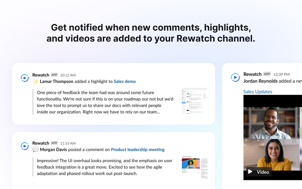 Rewatch primary marketing image — Voice & Video app on the Slack Marketplace