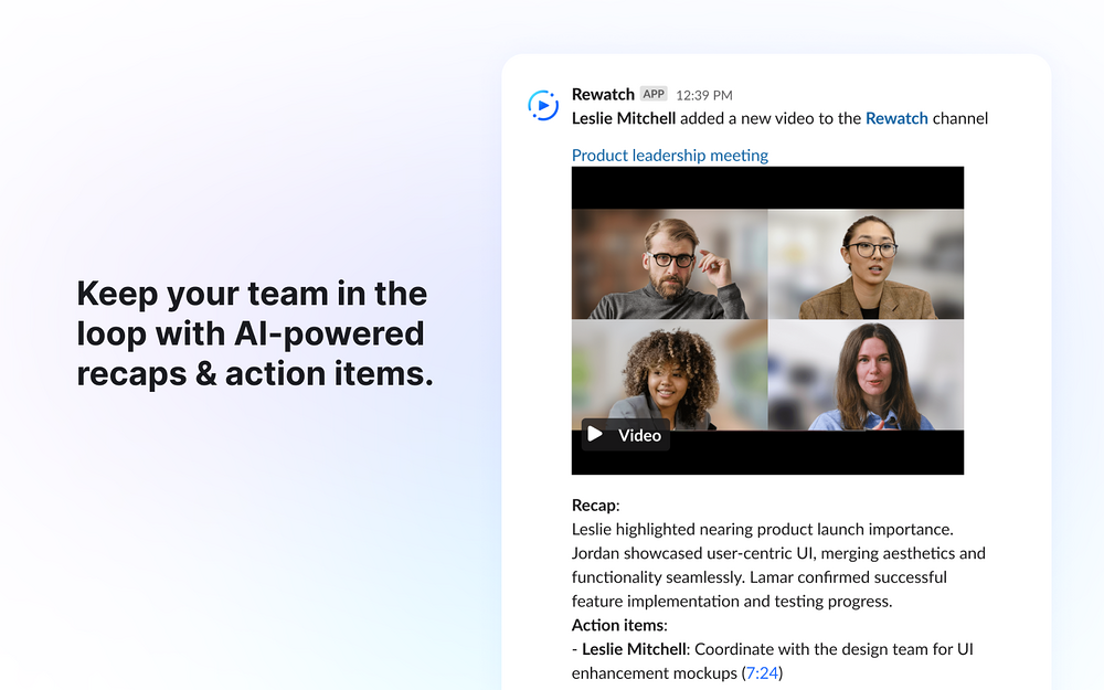 Rewatch dashboard view — Voice & Video app on the Slack Marketplace
