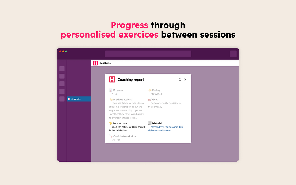 Coachello settings interface — Health & Wellness app on the Slack Marketplace