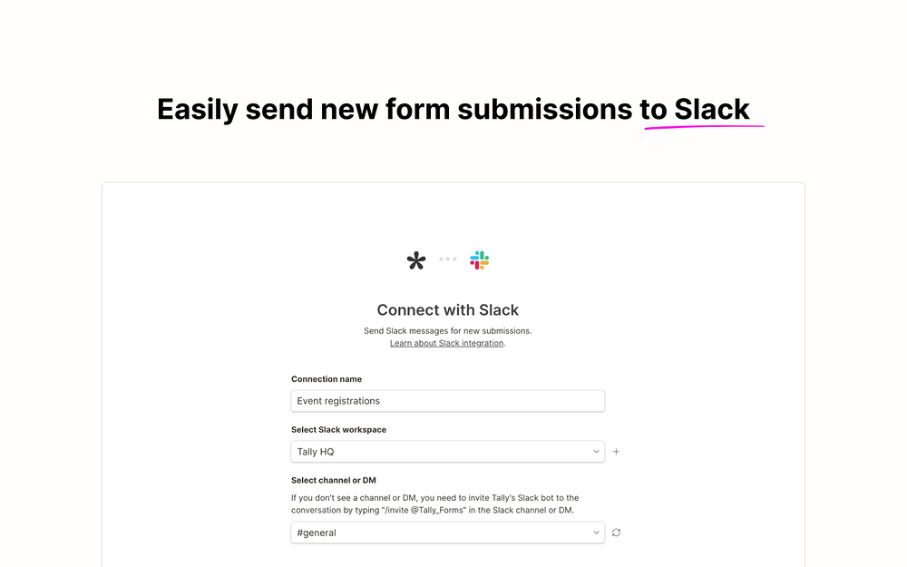 Tally Forms dashboard view — Marketing app on the Slack Marketplace