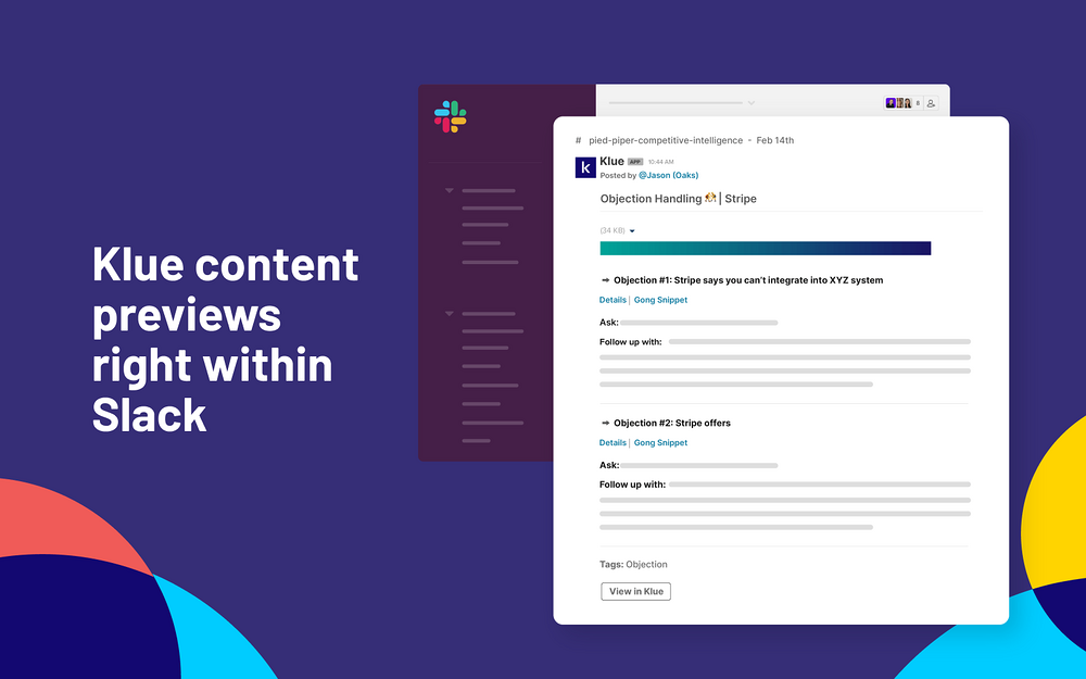 Klue dashboard view — Marketing app on the Slack Marketplace
