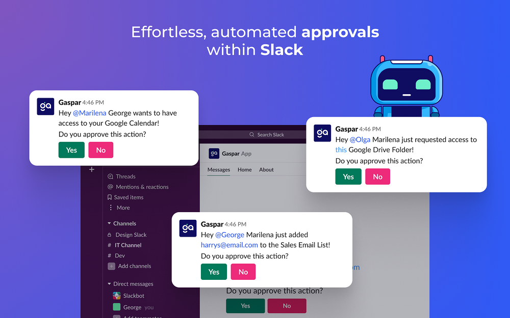 Gaspar.AI settings interface — Office Management app on the Slack Marketplace