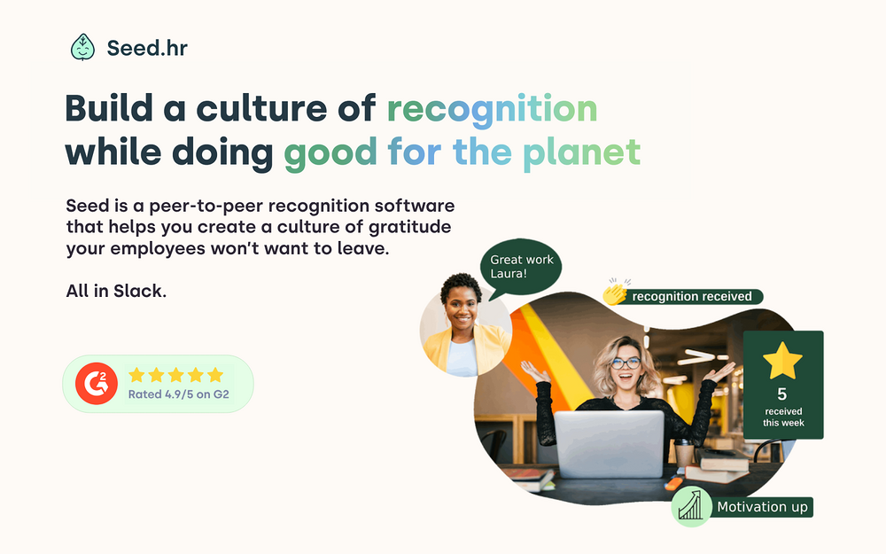 SeedHR - Praise, Kudos & Shoutouts primary marketing image — Health & Wellness app on the Slack Marketplace