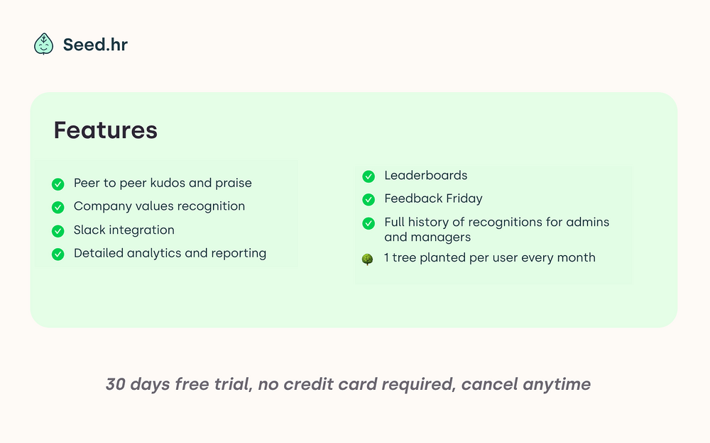 SeedHR - Praise, Kudos & Shoutouts settings interface — Health & Wellness app on the Slack Marketplace