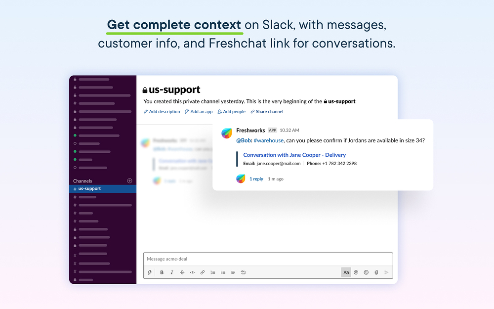 Freshworks integration setup — Sales app on the Slack Marketplace