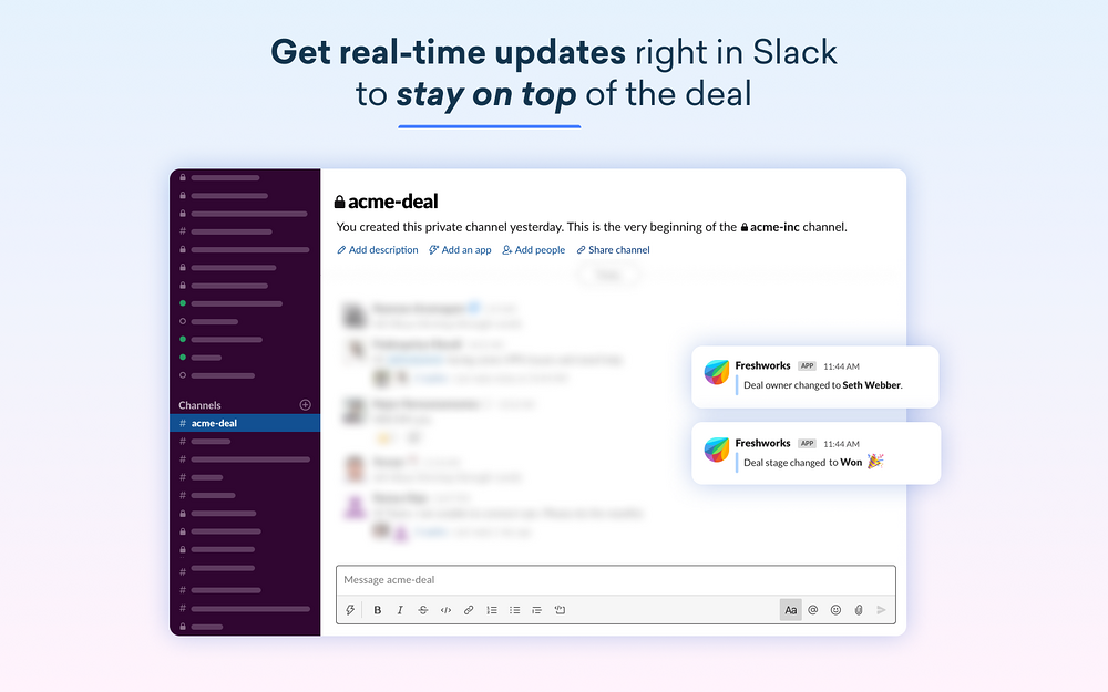 Freshworks feature detail — Sales app on the Slack Marketplace