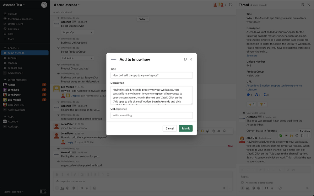 Ascendo integration setup — Analytics app on the Slack Marketplace