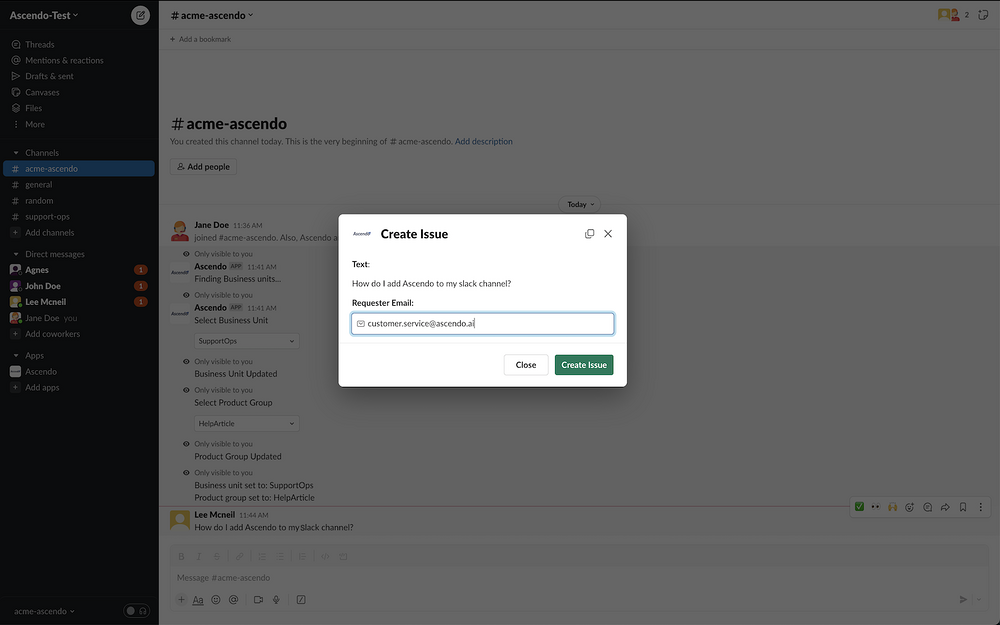 Ascendo dashboard view — Analytics app on the Slack Marketplace