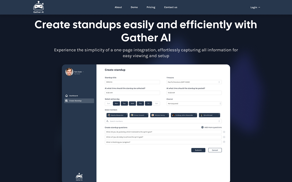 Gather dashboard view — Project Management app on the Slack Marketplace