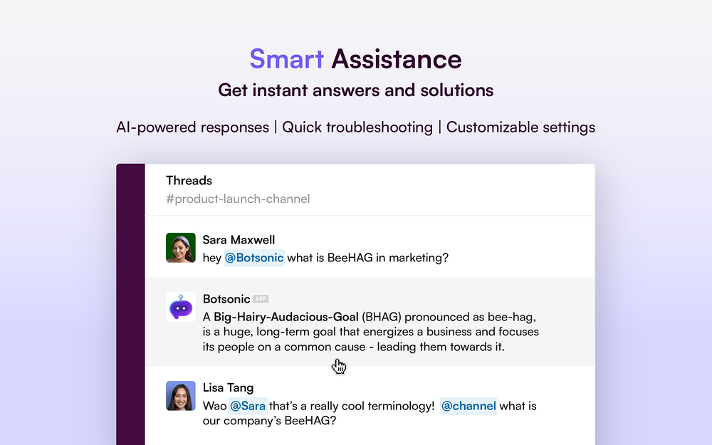 Botsonic dashboard view — Customer Support app on the Slack Marketplace
